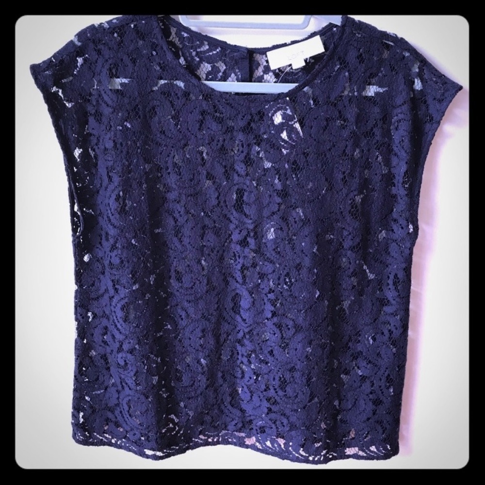 NWT LOFT navy lace blouse!